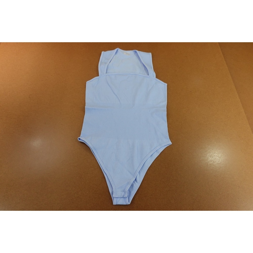OQQ Womens Size XXL Light Blue Rib Knit Sleeveless Square Neck Bodysuit New
